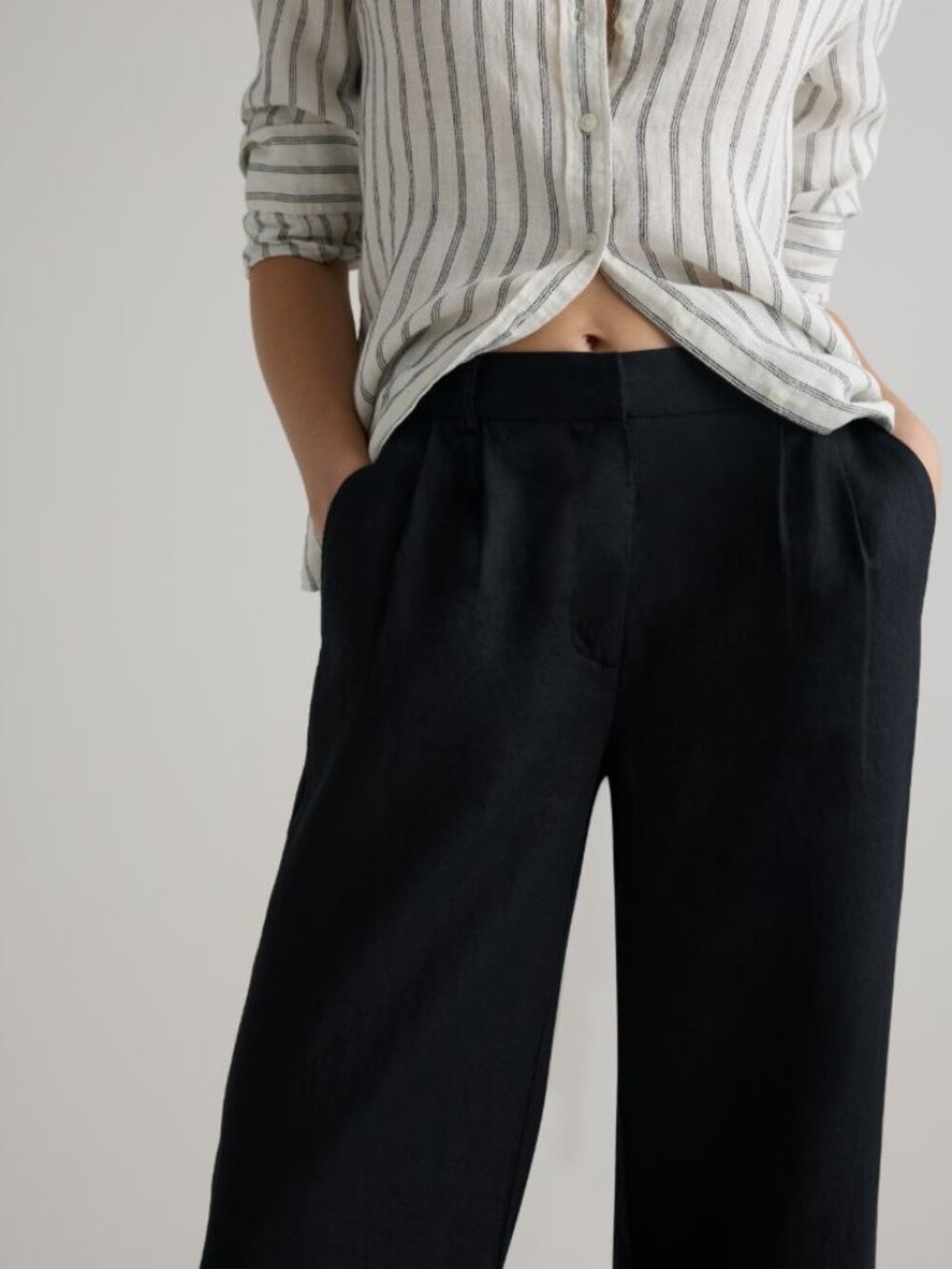 Quince 100% European Linen Pleated Trouser, Black (4)